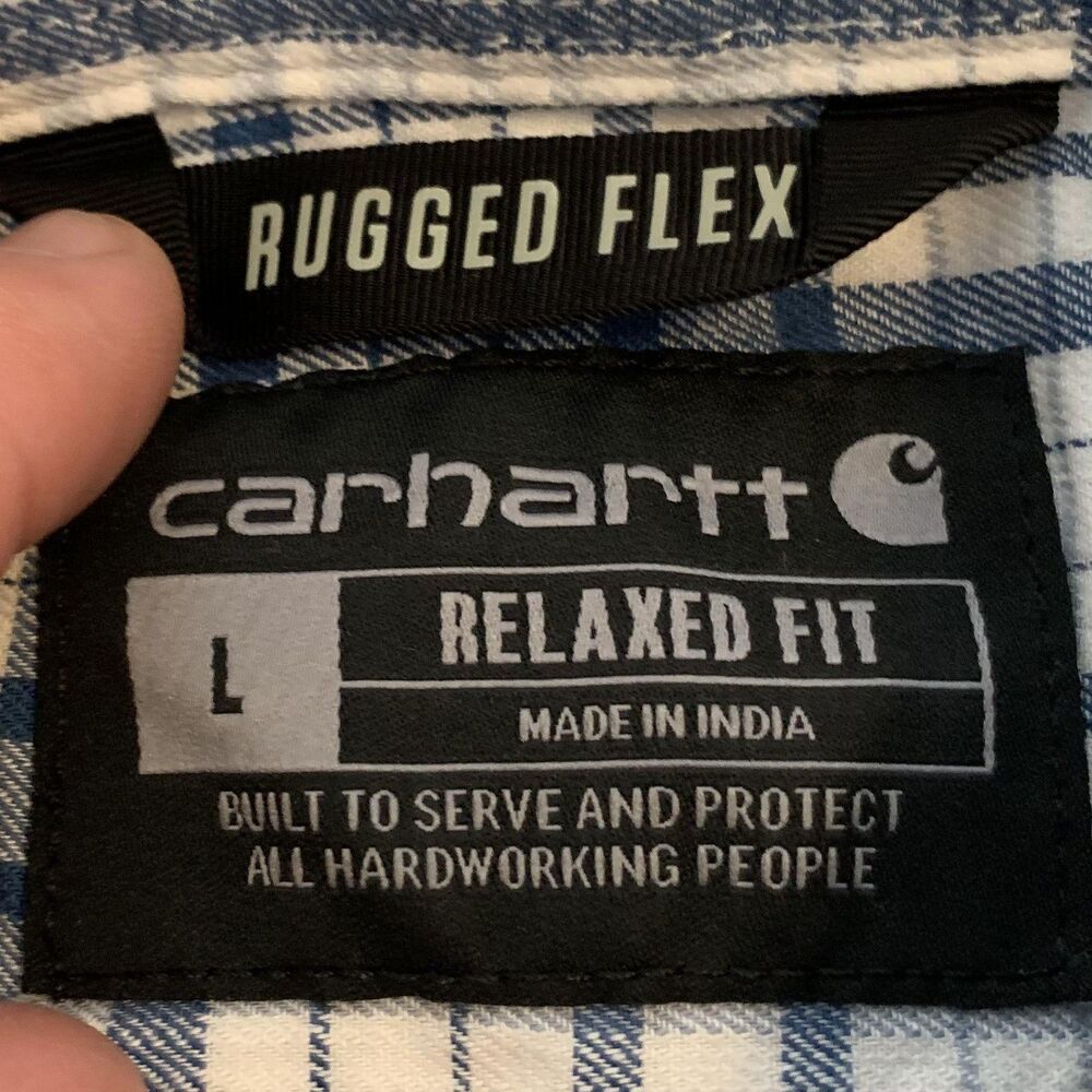 Carhartt Shirt Mens Large Blue Plaid Rugged Flex Relaxed Fit Short Sleeve TW5701 - Picture 2 of 7